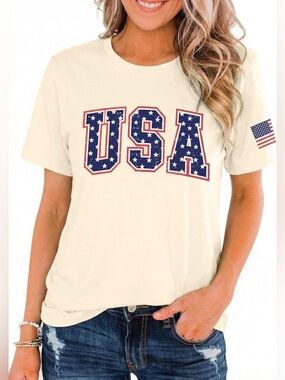 women’s patriotic usa cream graphic tshirt